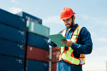 A worker working at container , Man worker managing the import and export container.