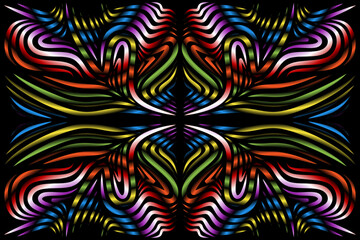 Beautiful caleidoscope symmetrical colourful gradient flowers line art of traditional abstract symbol batik dayak ornament design template elements
