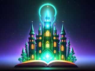 magic book with castle growing out of it - reading concept