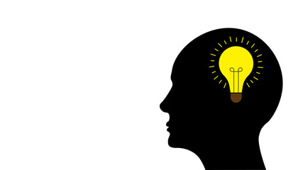 silhouette of head with light bulb - obrazy, fototapety, plakaty
