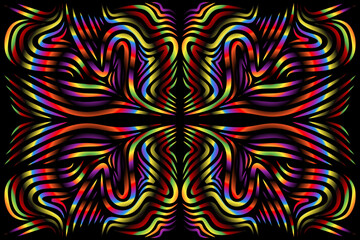 Beautiful caleidoscope symmetrical colourful gradient flowers line art of traditional abstract symbol batik dayak ornament design template elements
