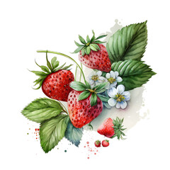 Strawberry watercolor -  Created with Generative AI technology.