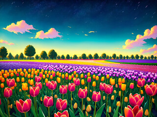 landscape with tulip field