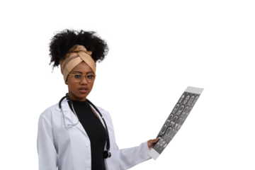 female health professional analyzes a tomography