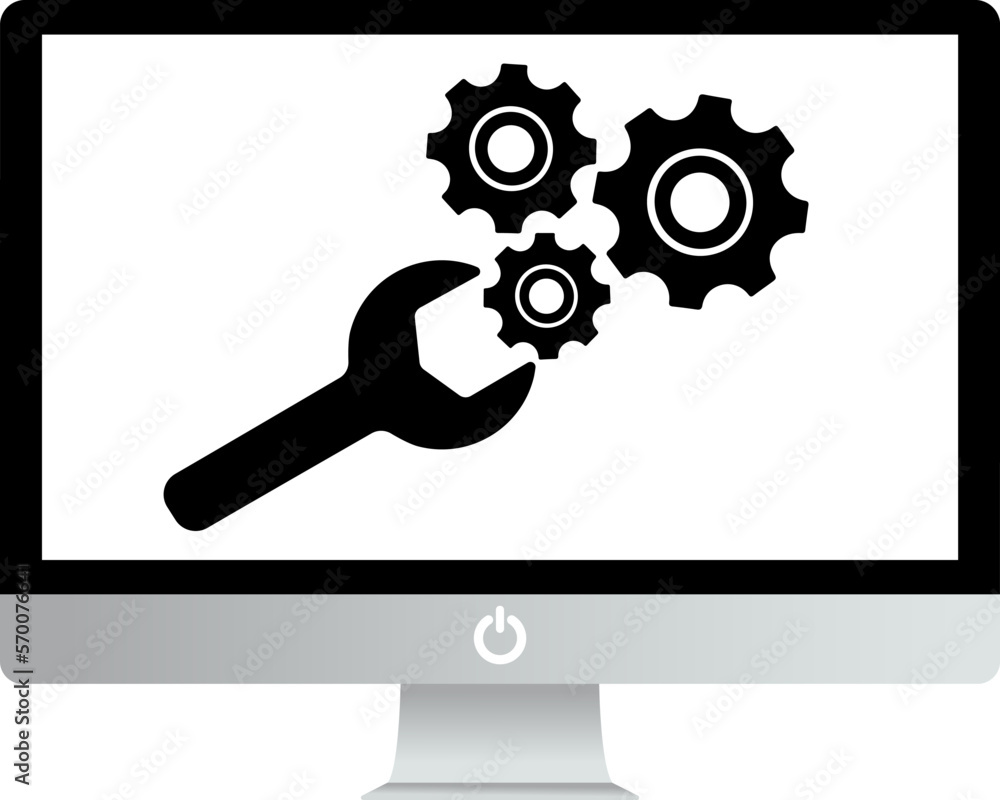 Wall mural computer screen with key and gears on transparent background