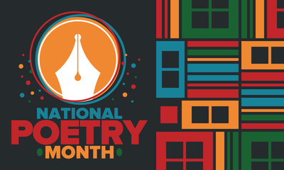 Obraz premium National Poetry Month in April. Poetry Festival in the United States and Canada. Literary events and celebration. Poster, card, banner and background. Vector illustration