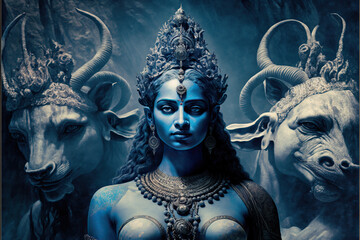 Blue Skinned Vedic Religion and Hindu Gods created with Generative AI