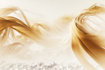 Abstract creative background of white silky waves  with golden tones. Ai generative