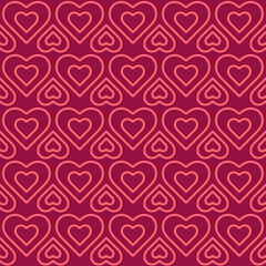 Obraz na płótnie Canvas Endless seamless pattern of red hearts. Line vector hearts on Red background. For wrapping paper cloth print Vector illustration Textile Fabric design. Pattern with hearts. Linear Heart Stylish design