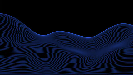 Dark Black background Blue wave lines. Flowing blue waves design Abstract digital wave. Flow. Line Vector illustration for tech futuristic innovation concept modern Background Graphic design Space