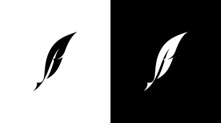 Feather pen logo author monogram r letter initial black and white icon style Designs templates
