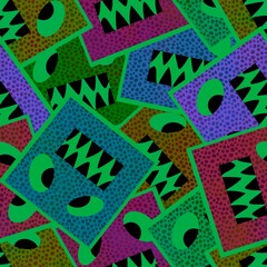Cartoon geometric aliens seamless monster square pattern for wrapping paper and kids clothes print and fabrics