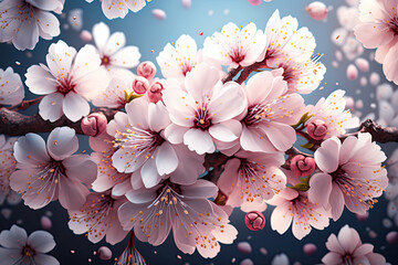 Obraz na płótnie Canvas Beautiful blooming pink cherry blossoms, Japanese Sakura, spring season, petals of flowers on a tree 