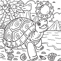 Summer Tortoise Playing Coloring Page for Kids
