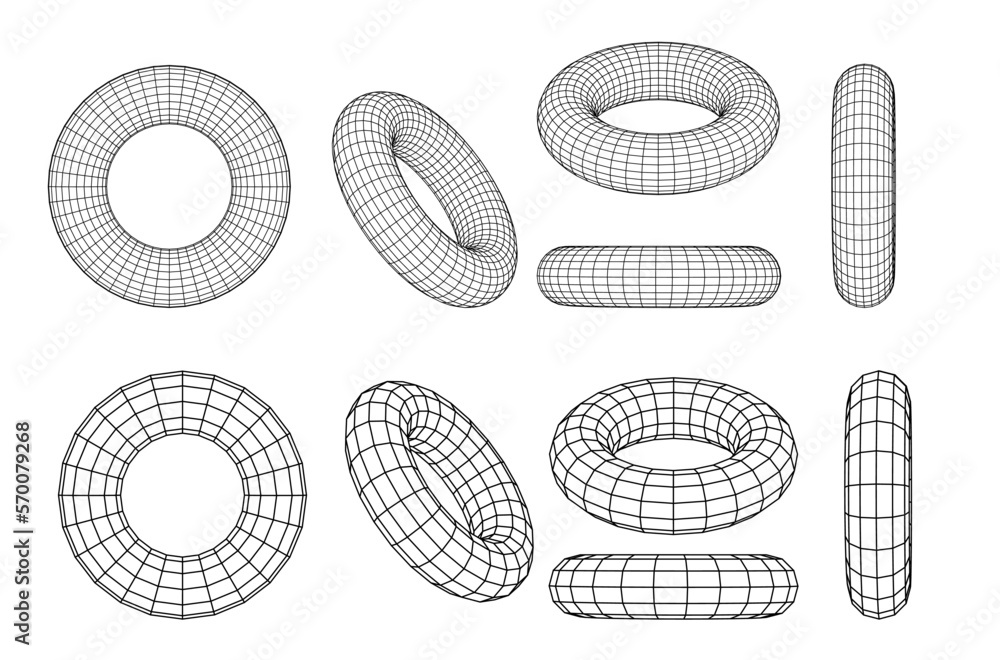 Leinwandbilder wireframe torus with different structure of the grid frame png. abstract 3d grid design. technology 