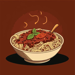 A light bowl of spaghetti bolognese with tomato sauce, basil and parmesan cheese, delicious Italian food.