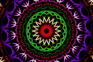 Fototapeta premium Beautiful caleidoscope symmetrical colourful gradient flowers line art of traditional abstract symbol batik dayak ornament design template elements 