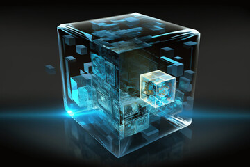 Cube-Shaped Technology Abstract Concept, Futuristic Technology, Abstract Computational and Cloud, Generative Image