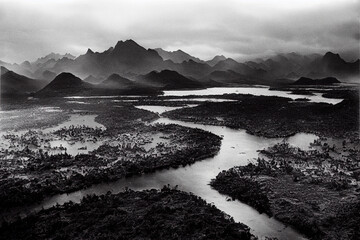 Fototapeta premium A wonderful imaginary black and white landscape - generative ai
