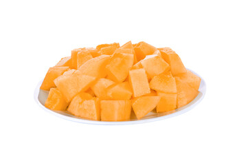 Cantalope melon slice in white plate isolated on  transparent png