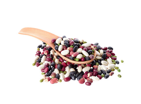 grains mix beans in wood spoon isolated on transparent png