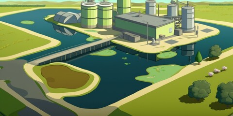 Industrial plant treatment ponds for waste water. Generative AI - obrazy, fototapety, plakaty