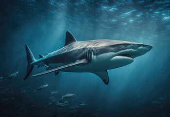 Naklejka premium shark in the sea created with Generative AI technology