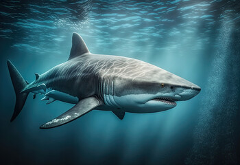 Naklejka premium shark in the sea created with Generative AI technology