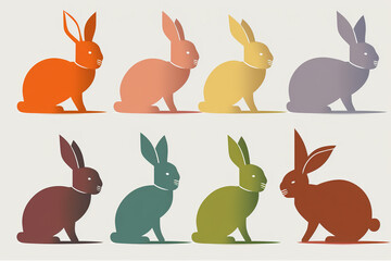 Obraz premium Set of colorful easter bunnies and rabbits generative ai