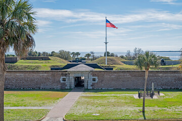 Fototapeta premium The entrance to Fort Moultrie on SULLIVAN'S ISLAND, SC, USA. It overlooks Charleston Harbor.