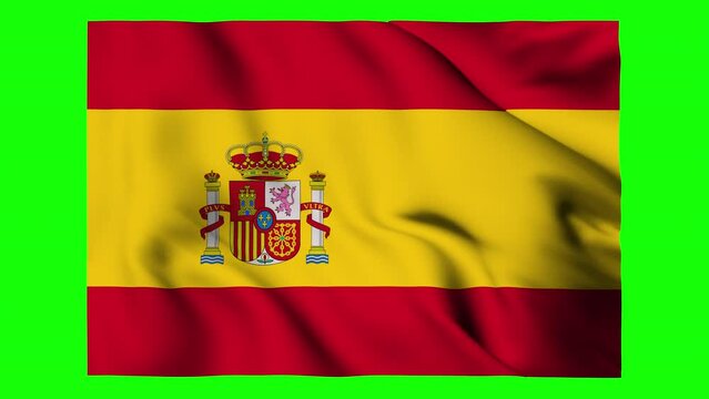 Flag of Spain waving isolated by the alpha channel(transparent background).Highly detailed fabric texture. Seamless loop in full 4K resolution.Spanish flag.
