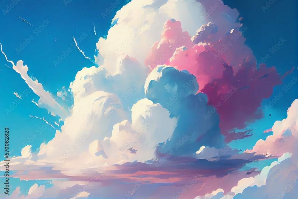 Wall mural a painting of a sky with clouds and a sky background with a white and blue sky and clouds and a blue