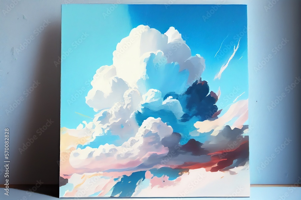 Wall mural a painting of a sky with clouds and a sky background with a white and blue sky and clouds and a blue