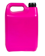Bottle pink can antifreeze liquid container isolated on the white background