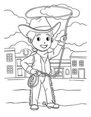 Cowboy with Rope Coloring Page for Kids