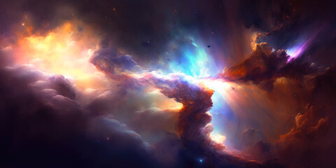 Obraz na płótnie Canvas Colorful nebula and shining stars, Generative AI