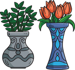 Spring Potted Plants Cartoon Colored Clipart 