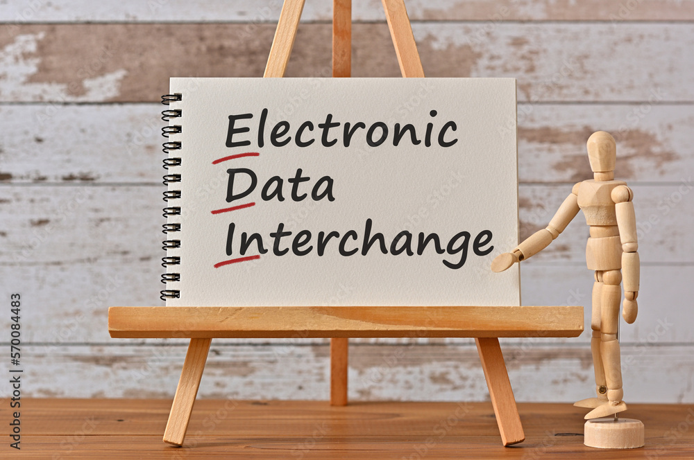 Aufkleber there is notebook with the word electronic data interchange. it is an eye-catching image.