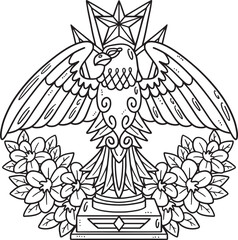 Memorial Trophy with Flower Isolated Coloring Page