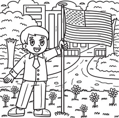 Memorial Day Child Holding US Flag Coloring Page