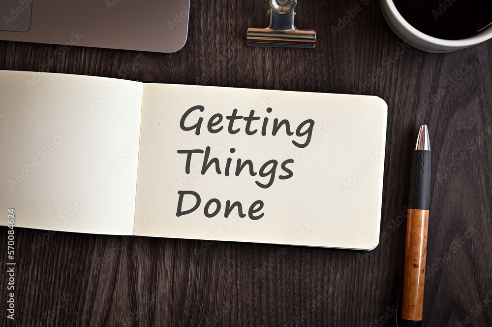 Poster there is notebook with the word getting things done. it is an eye-catching image.