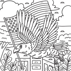 Memorial Day American Eagle with Flag Coloring 