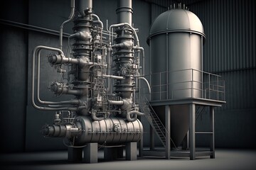 Chemical reactor in a factory producing high-pressure high-temperature reactions, concept of Catalyst and Process Optimization, created with Generative AI technology