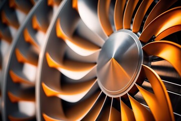Close up of an industrial ventilator fan blades in motion, concept of High-speed rotation and Airflow, created with Generative AI technology