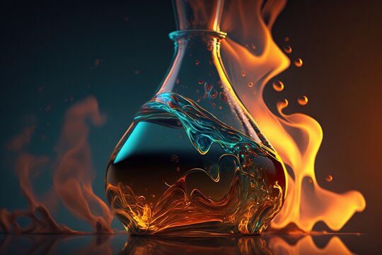 Close Up Of A Chemical Reaction In A Flask, Concept Of Catalyst And Reactants, Created With Generative AI Technology