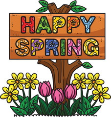 Happy Spring Banner Cartoon Colored Clipart