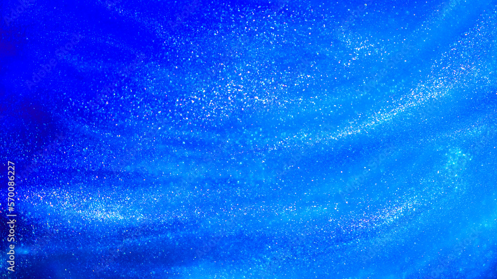 Wall mural abstract blue background with tints of silver sparkles. liquid glitter background with small glowing