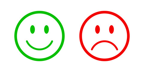 Green happy and red sad smiley faces
