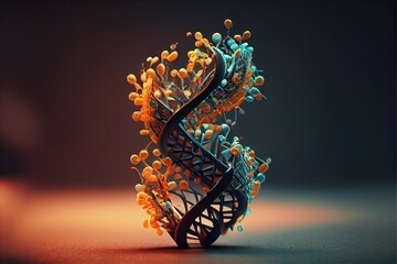 Fototapeta na wymiar Golden DNA molecule structure.Science concept and colour background. High quality illustration, Ai generated illustration. 