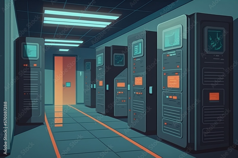 Poster the mainframe server room in the data center has a futuristic appearance. generative ai